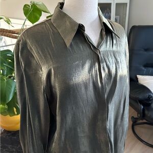 Shimmering Olive Button-Up Blouse